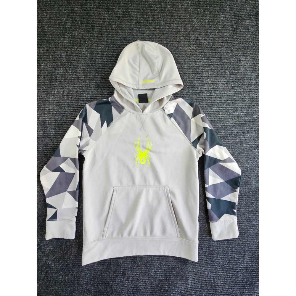 Spyder Hoodie Kids Boy Medium White Geometric Fleece Lined Raglan Sleeve Winter